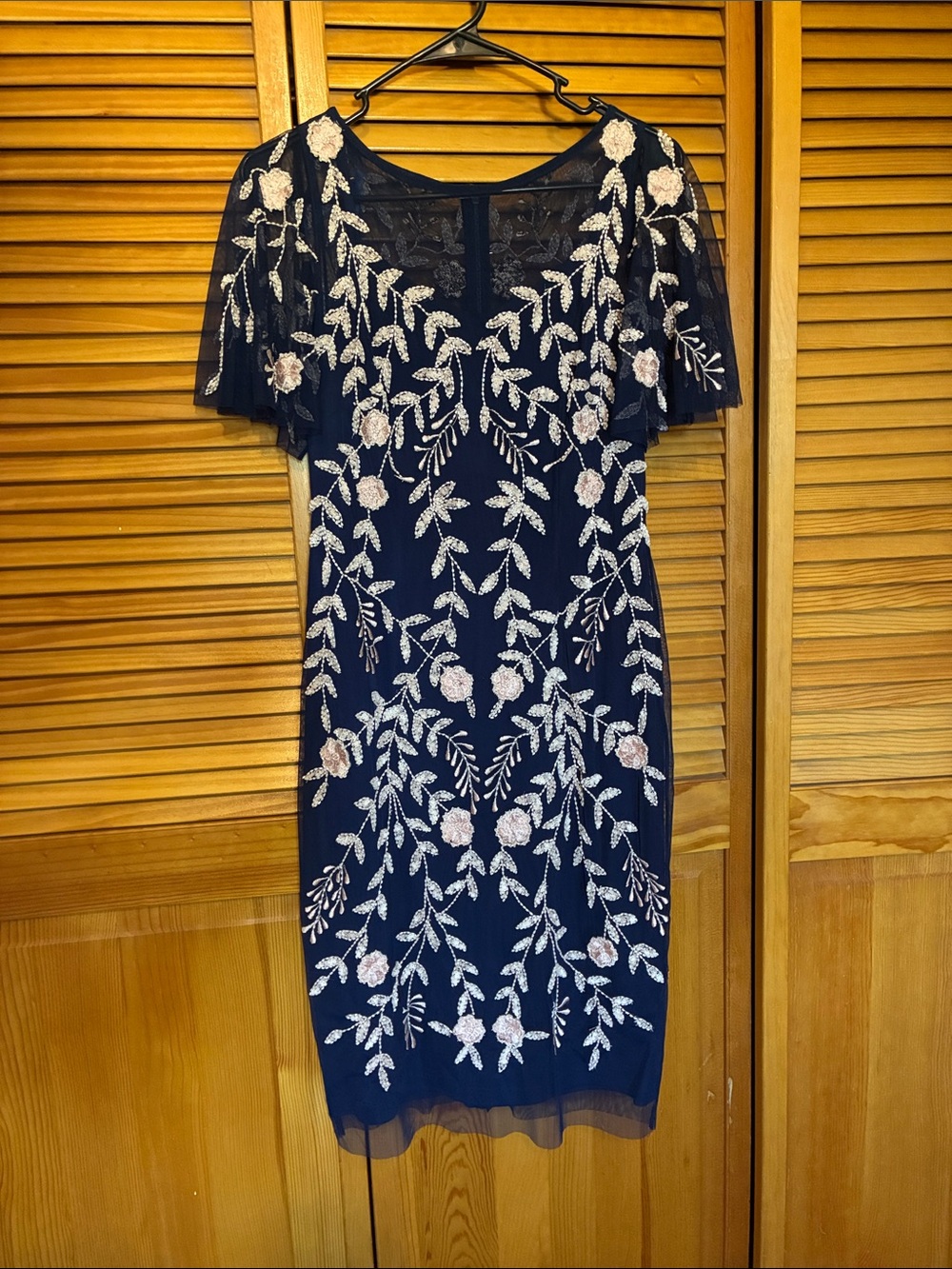 Navy Embroidered Floral Cocktail Dress- Adrianna Papell, Midi Dress
